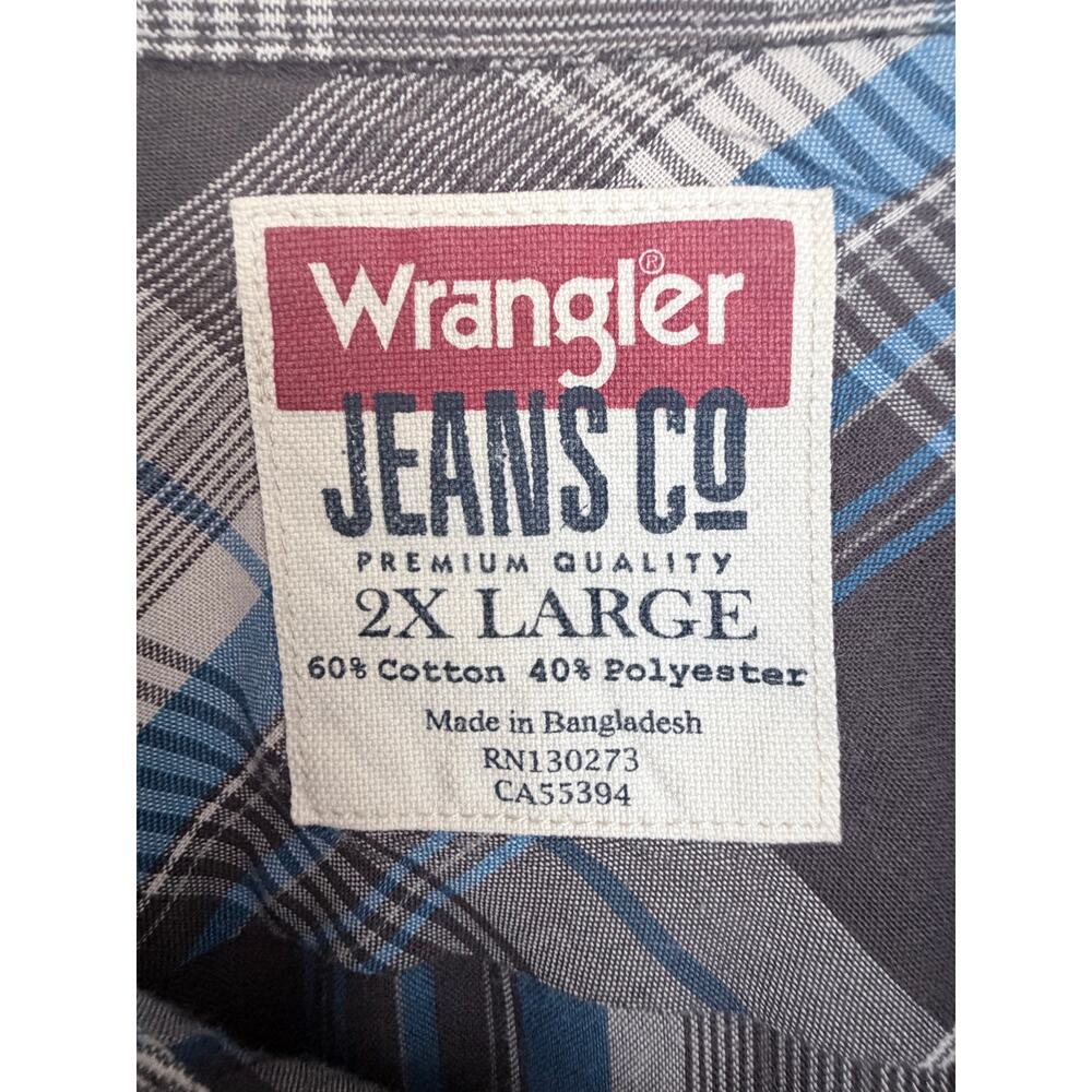 Wrangler Jeans Co Pearl Snap Western Shirt Mens 2XL Gray Blue Plaid Long Sleeve - Picture 3 of 4